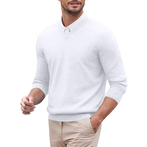 GBSYEWXS Pullover Sweater For Men Long Sleeve Solid Color Pullover Gentleman Casual Collared Sweaters White