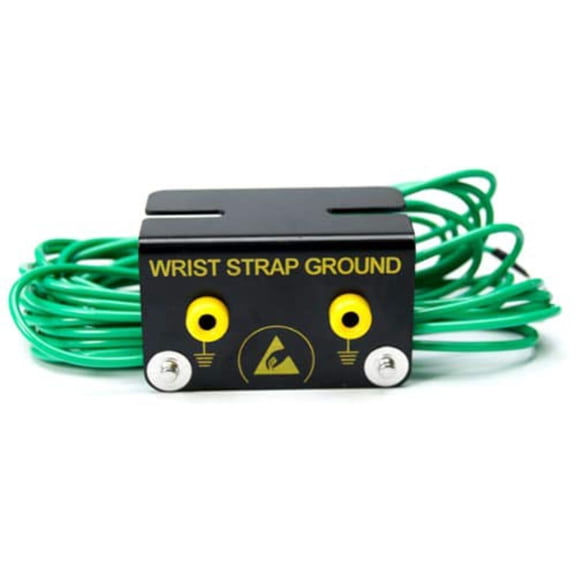 Metal Bench Mount Ground Block - for Two Wrist Straps with 4mm Snaps - 15' Ground Cord