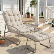 RADIATA Patio Lounge Chair with Ottoman & Armrests, Oversized Papasan Chair with 4" Thick Cushion, 400lbs Heavy Duty Outdoor Chair with Foot Rest, Beige