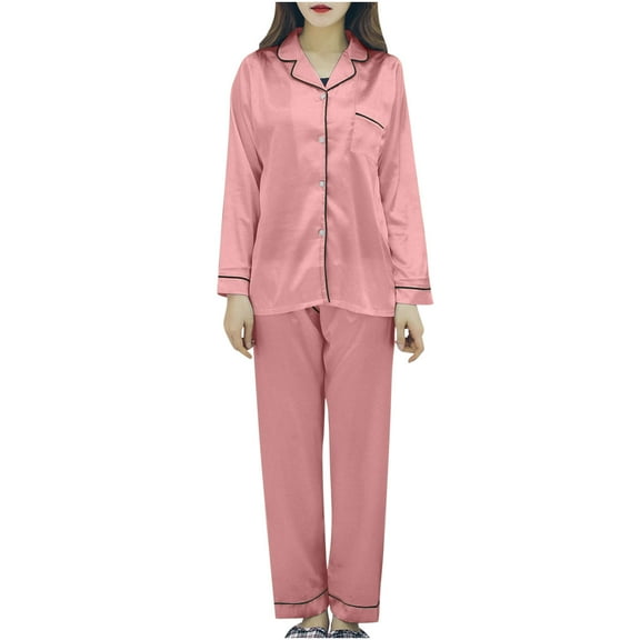 FAIWAD Womens Pajamas Set Long Sleeve Button Lapel Shirt and Long Pants Soft Loungewear Set