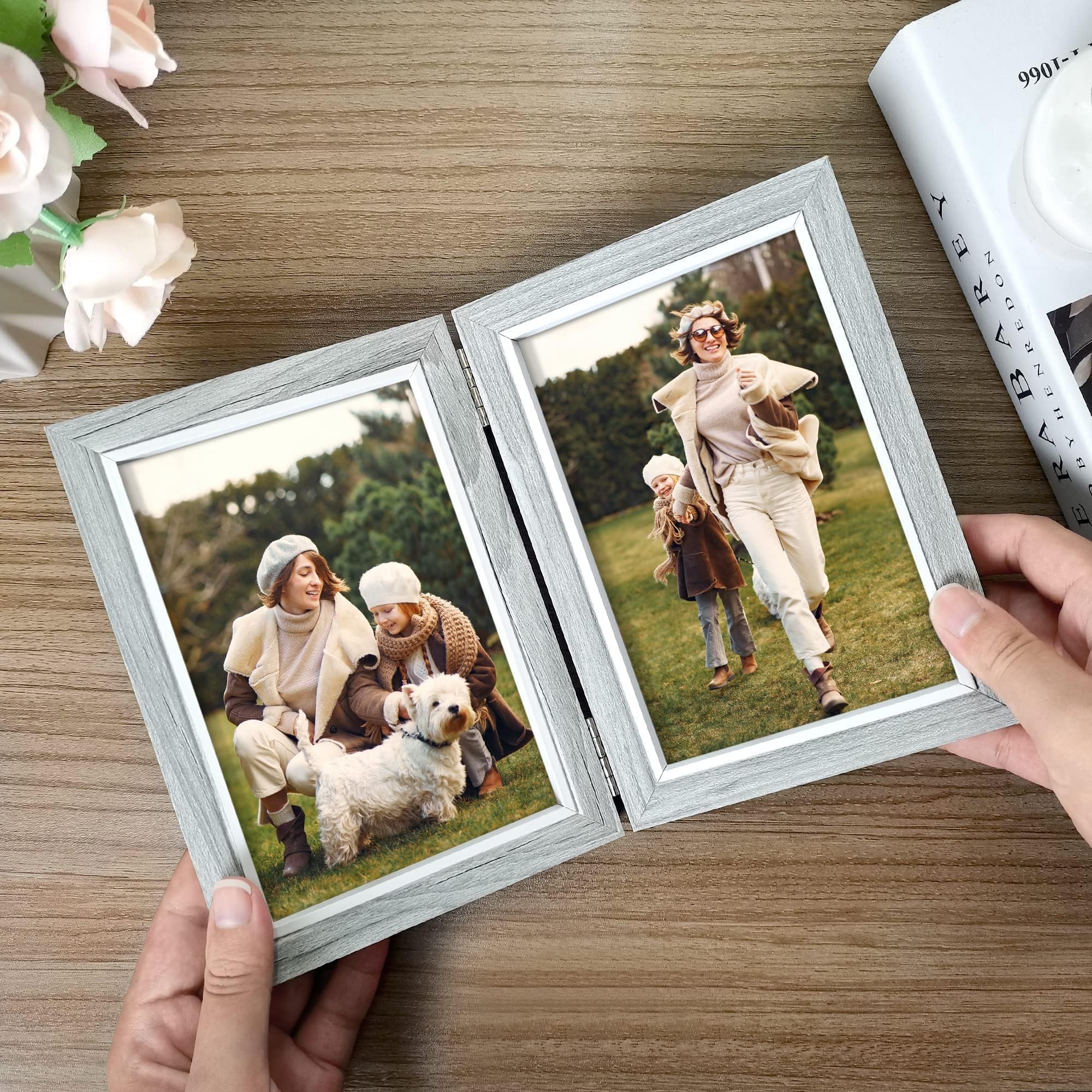 Sintuff 2-Pack 4-Folding Picture Frame - 4x6 Inch Wooden Photo Frame With Acrylic, Rustic Gray