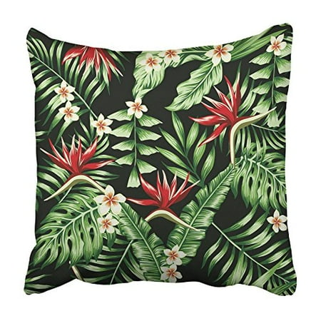 Bird Of Paradise Cover - ARHOME Tropical Plants Leaves and Flowers of the Frangipani Plumeria and Bird Paradise Pillowcase Cushion Cover 18x18 inch