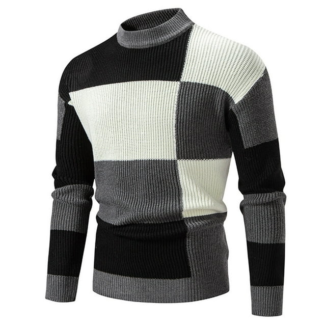 Rbaofujie Fall Sweaters Man Color Match Knit Mock Turtleneck Loose Base Shirt Sweater Dark Gray Sweatshirts for Men