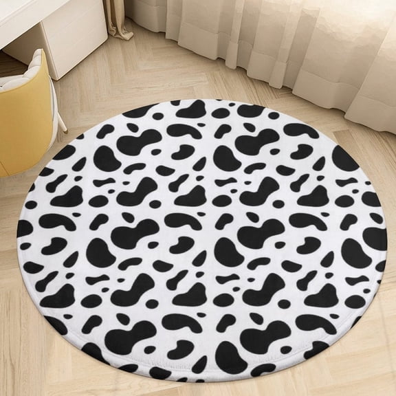 Black And White Cow Pattern Round Area Rugs for Bedroom Living Room, 4FT Soft Indoor Circle Carpets, Carpet Home Decor Floor Mat
