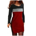thumbnail image 2 of Idoravan Women's Dress Summer Women Sexy Above Knee Pencil Color Block Long Sleeve Round-Neck Party Mini Dresses, 2 of 3