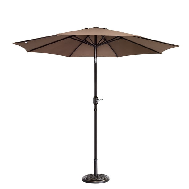 Villacera 9 Outdoor Patio Umbrella With 8 Ribs Aluminum Pole And Auto Tilt Fade Resistant Market Umbrella Brown Walmart Com Walmart Com