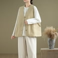 thumbnail image 4 of Htigea Womens Cotton Vest Casual Sleeveless Blazer Cardigans Lightweight Button Button Open Front Jacket Waistcoat Khaki M, 4 of 6