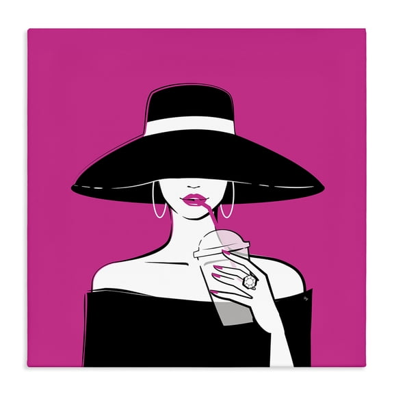 Stupell Industries Contemporary Black Hat Glamourous Woman Canvas Art, 17 x 17, by Martina Pavlova
