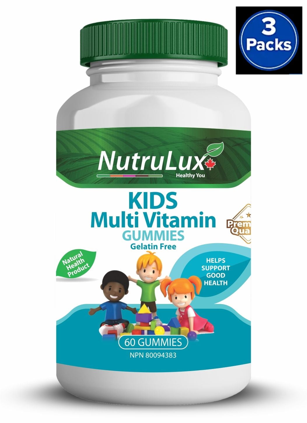 NutruLux Kids Multivitamin ( 223 mg Vitamin A ) Halal Gelatin Free Gummies(Pack of 3)