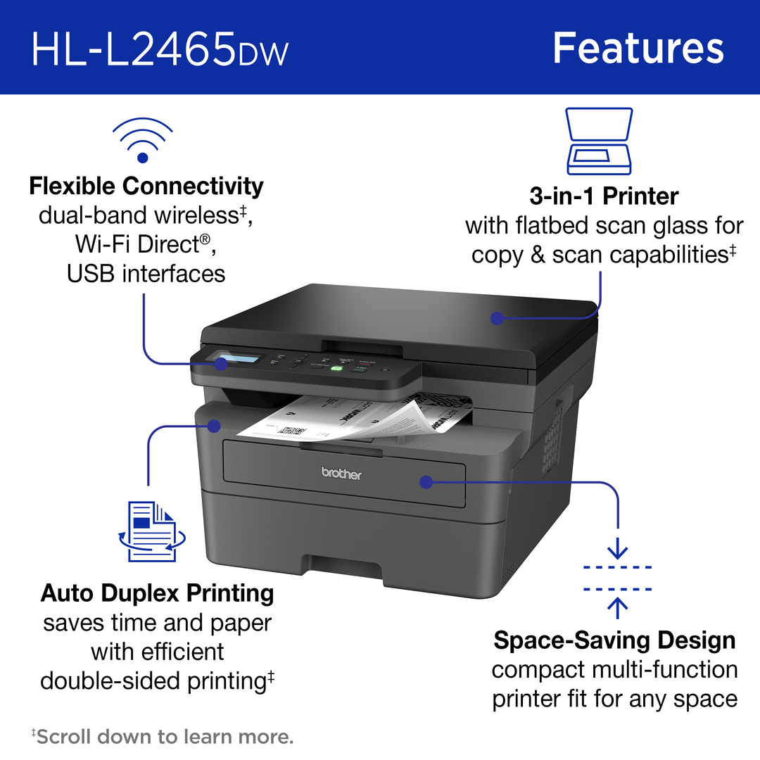 Brother HL-L2465DW Wireless Monochrome Laser Printer photo 3