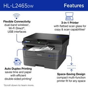 Brother Wireless HL-L2465DW Compact Monochrome Multi-Function Laser Printer with Print, Copy and Scan, Duplex and Mobile Printing