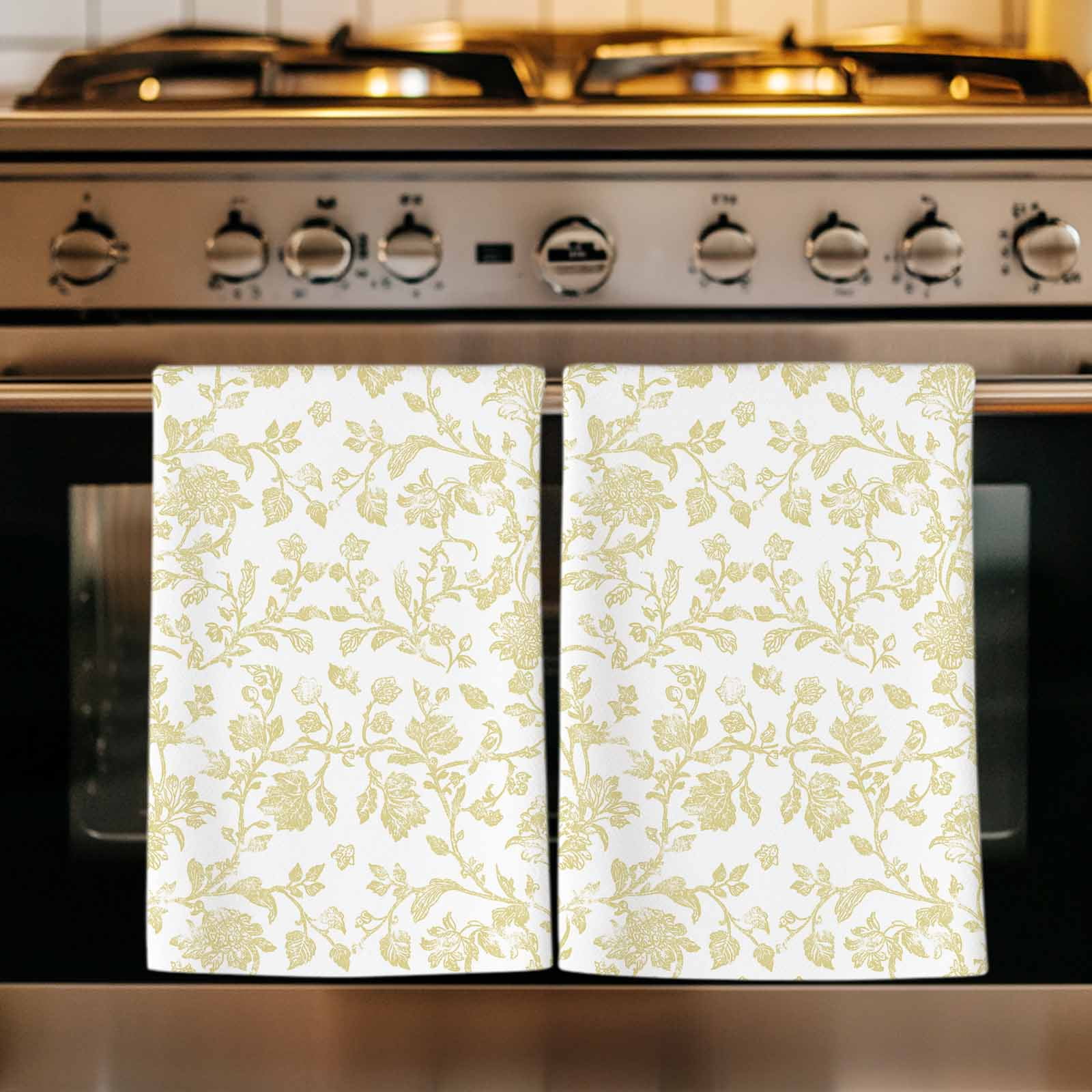 Dish Towels, Yellow Pastoral Flower Absorbent Kitchen Towels 2 PCS, Farmhouse Floral Microfiber Hand Towels Dish Cloths Tea Towels for Home&nbsp;Bathroom Cleaning Drying,18X28-Inch,