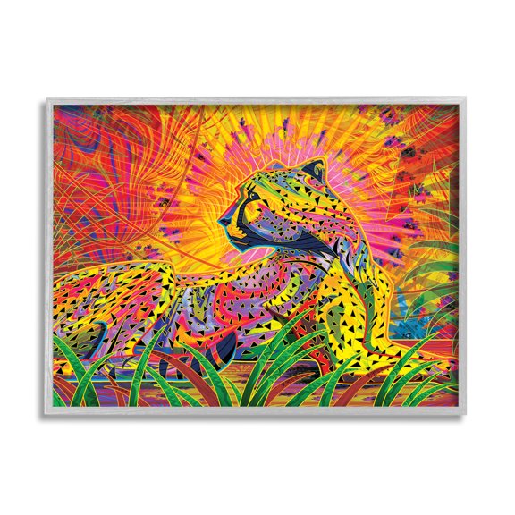 Stupell Industries Fractal Patterned Leopard Animals & Insects Painting Gray Framed Art Print Wall Art, 30 x 24