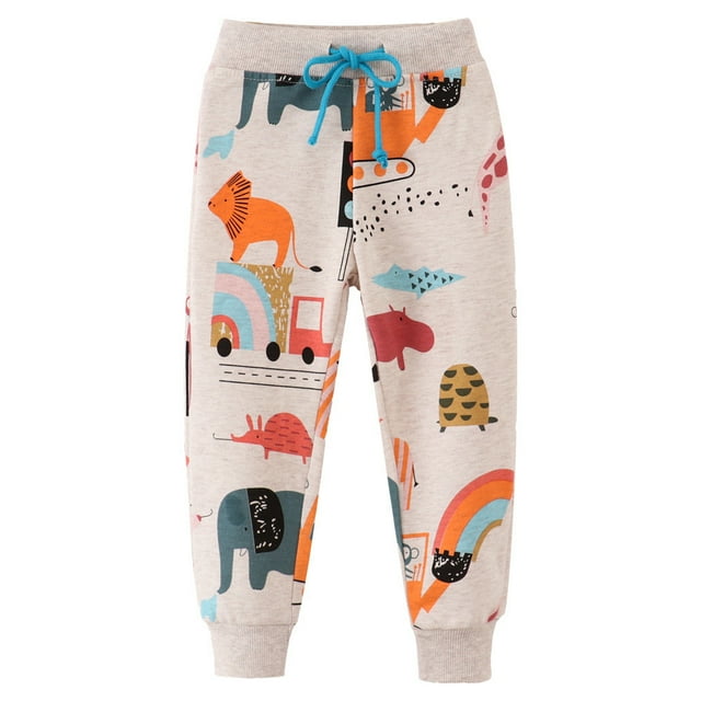 Boys Cotton Sweatpants Kids Jogger Pants Running Jogging Pants With Pockets Drawstring Beige