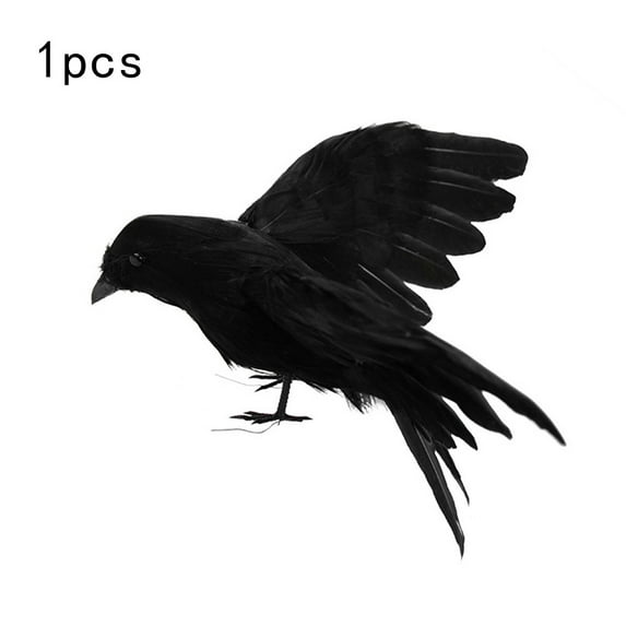 Mulanimo Black Feathered Crow Extra Large Handmade Realistic Shape Birds For Halloween Living Room Bedroom Decor