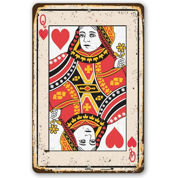 Metal Sign - Queen of Hearts Card Metal Sign - Durable Metal Sign - Use Indoor/Outdoor - Great Casino, Man Cave, She Shed, or Game Room Decor Under $25 (12" x 18")