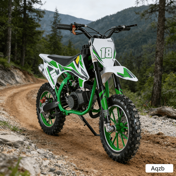 Aqzb 49cc Kids Dirt Bike, Dirt Bike for Kid Teens, Gas Powered Dirt Bikes with 2-Stoke, Off Road Motorcycle for Kids 6-12(Green)