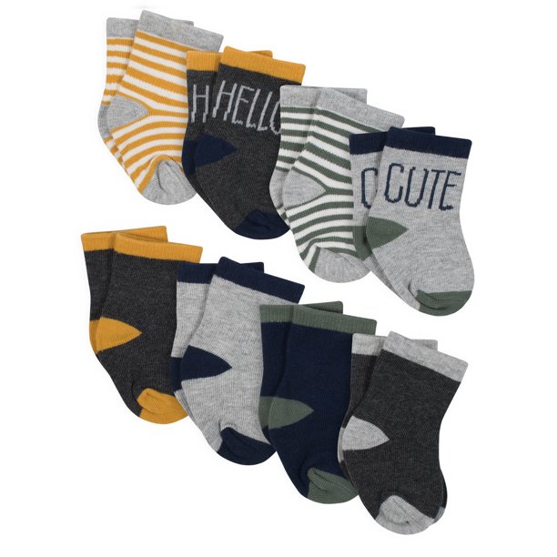 Gerber Gerber Baby Boys Jersey Crew Wiggle Proof Socks, 8Pack
