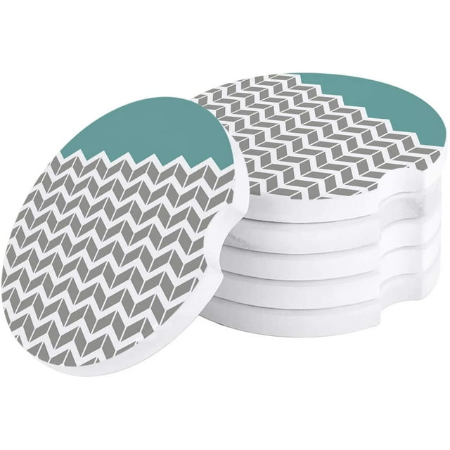 RYLABLUE Geometric Aqua Green Abstract Herringbone Pattern Set of 2 Car Coaster for Drinks, Absorbent Ceramic Stone Coasters Cup Mat with Cork Base for Home Kitchen Room Coffee Table Bar Decor