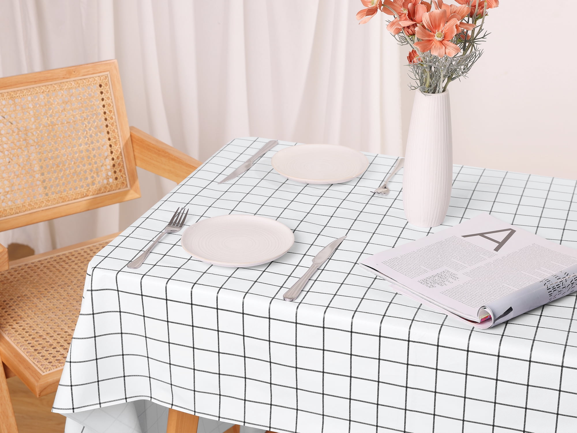 Unique Bargains 1 Pack Rectangle Tablecloth, Waterproof Polyvinyl chloride Table Cover White 55x55inch