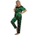 thumbnail image 5 of DAKIMOE Womens Silk Satin Pajama Set Christmas Pajamas Short Sleeve Shirt with Long Pant Two-piece Pj Sets Soft Sleepwear Loungewear Nightwear Pjs S-2XL, 5 of 9