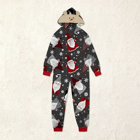 

Tfalo Christmas Pajamas For Family Parent-Child Warm Christmas Set Printed Home Wear Hooded Pajamas Moms Jumpsuit