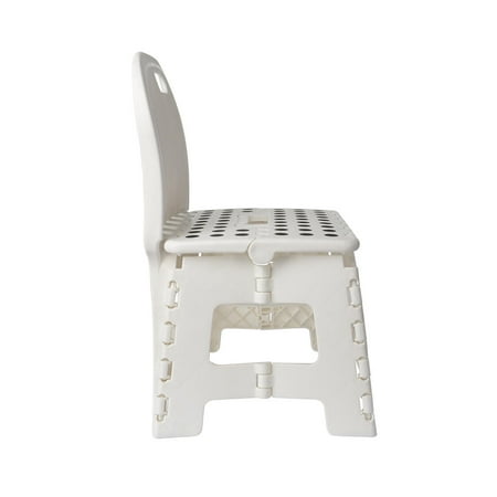 Lightweight Plastic Non Slip Folding Step Stool with Back Support for Kids and Adults, White 