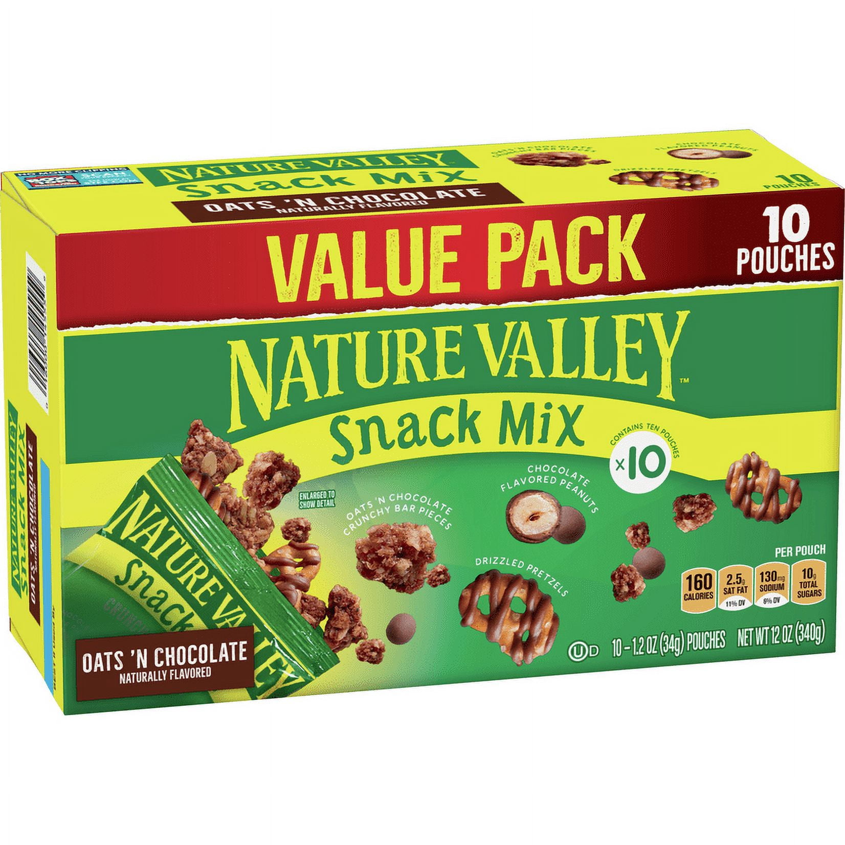 Nature Valley Snack Mix, Crunchy Oats 'N Chocolate, Peanuts & Pretzels, 10 ct