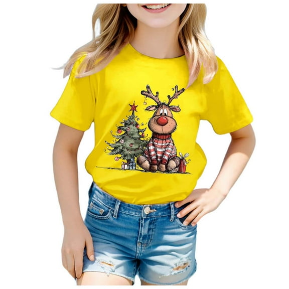 Zshosam Toddler Girl Graphic Tees Toddler Boys Girls Christmas Shirt Kids Xmas Tshirt Short Sleeve Tee Top Size 18 24 Months,(Yellow 18-24 Months)