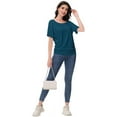 thumbnail image 2 of Women's Dolman Top Boat Neck Comfortable Short Sleeve Solid Gentle Tees Casual T Shirt with Side Shirring Detail, 2 of 6