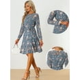 thumbnail image 2 of Vestido de gasa floral para mujer Vestido de manga larga con cinturón y volantes Gris XS, 2 of 6