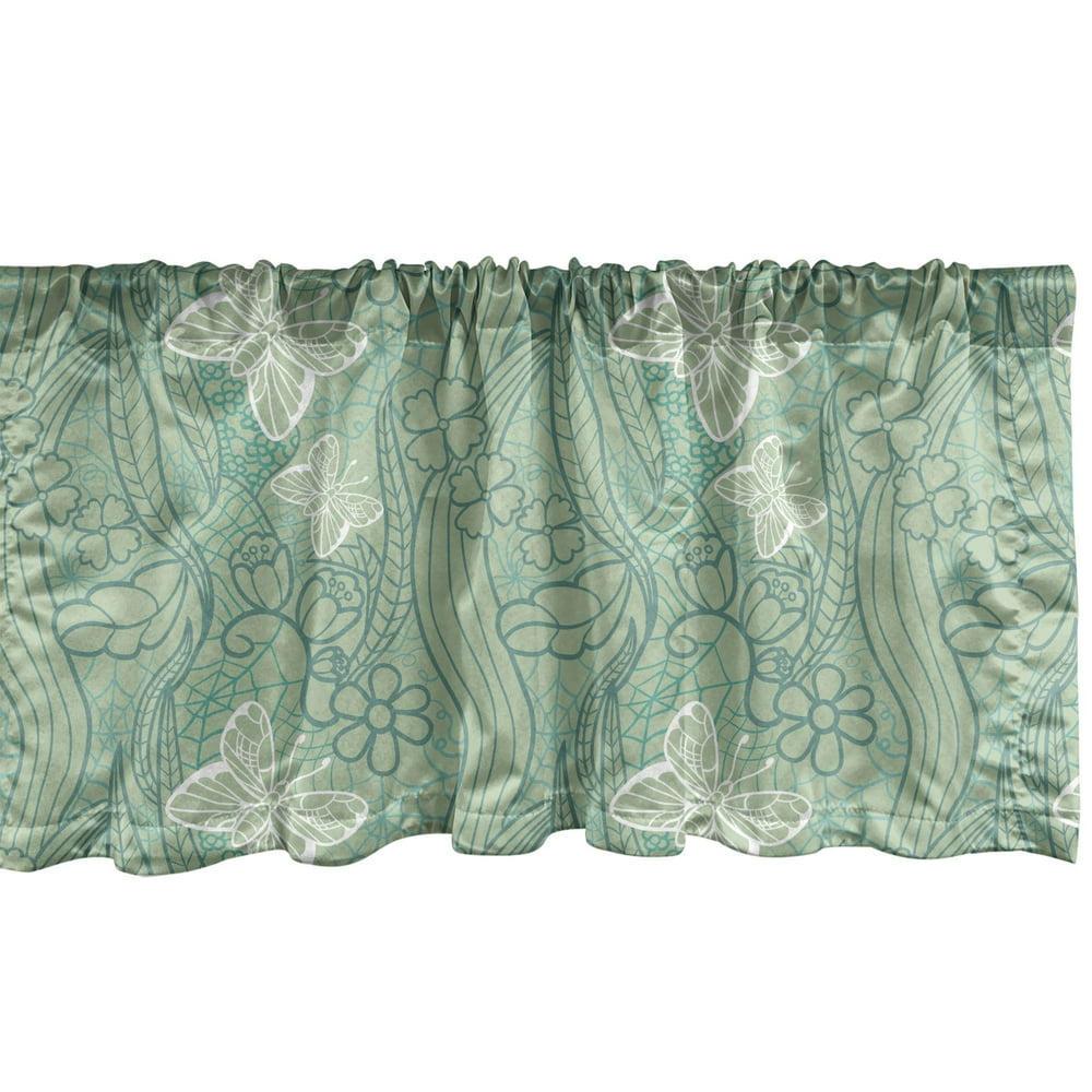 Ambesonne Green Window Valance, Lace Style Graphic Pattern of