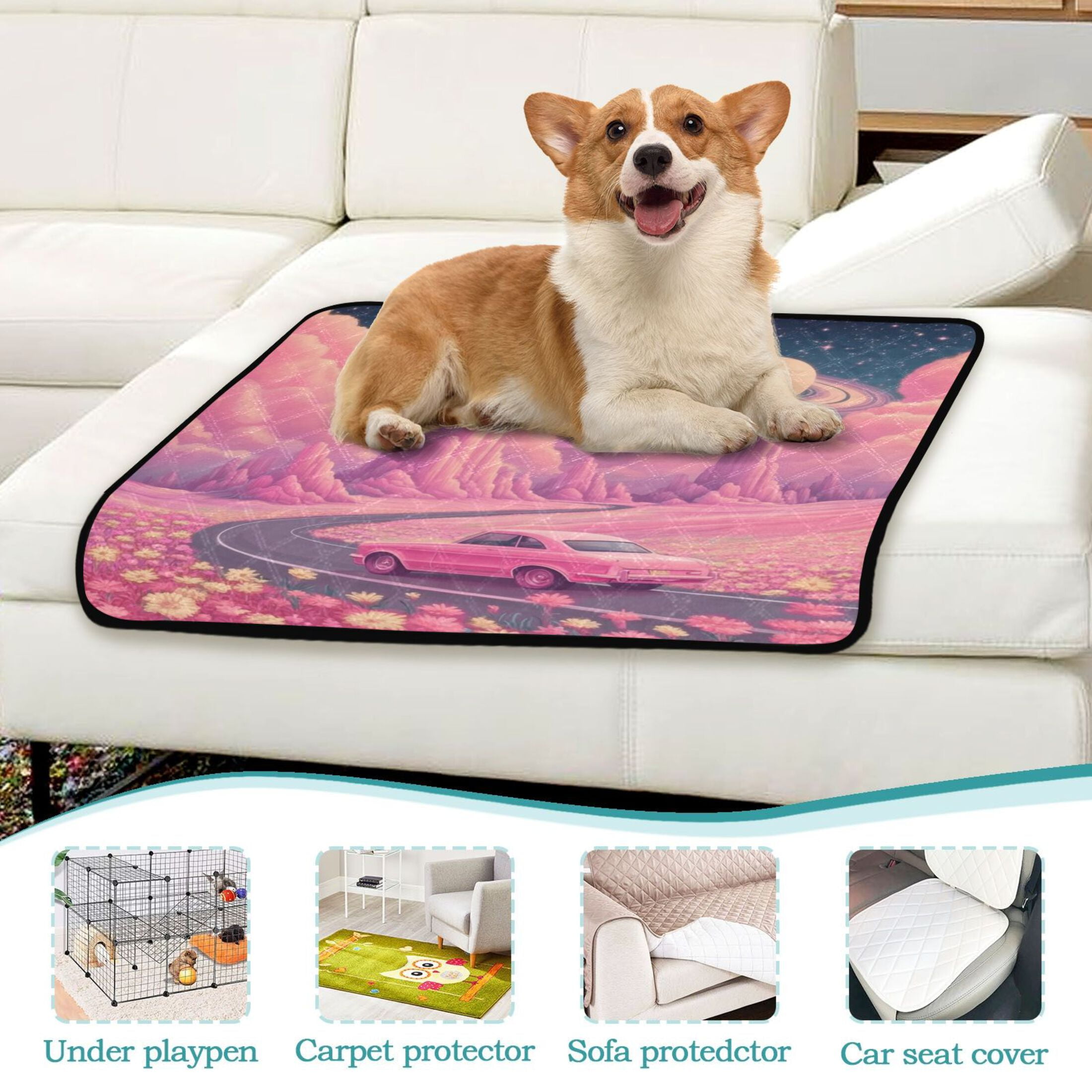 Washable Pet Pee Pads with Super Absorbent Reusable Training Pads for Dogs & Cats A Pink Landscape