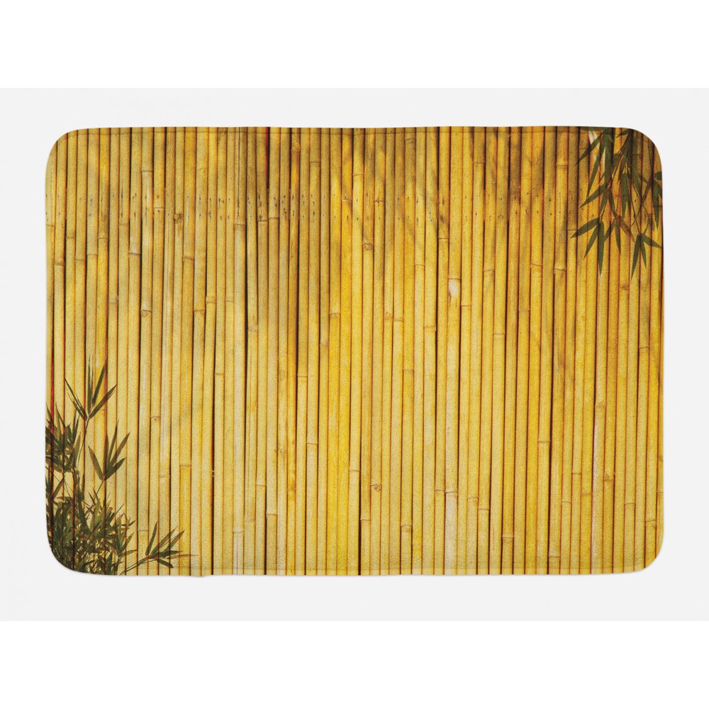 Bamboo Bath Mat, Bamboo Stems and Leaves Oriental Nature Wood Image