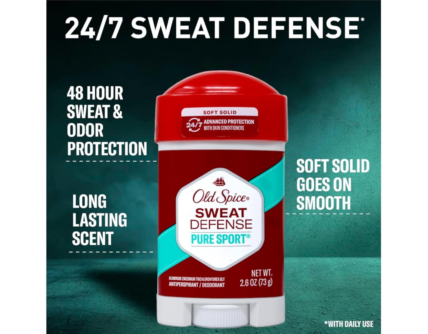 Old Spice Hardest Working Collection Sweat Defense Anti-Perspirant & Deodorant, Pure Sport Plus 2.60 oz (Pack of 2)