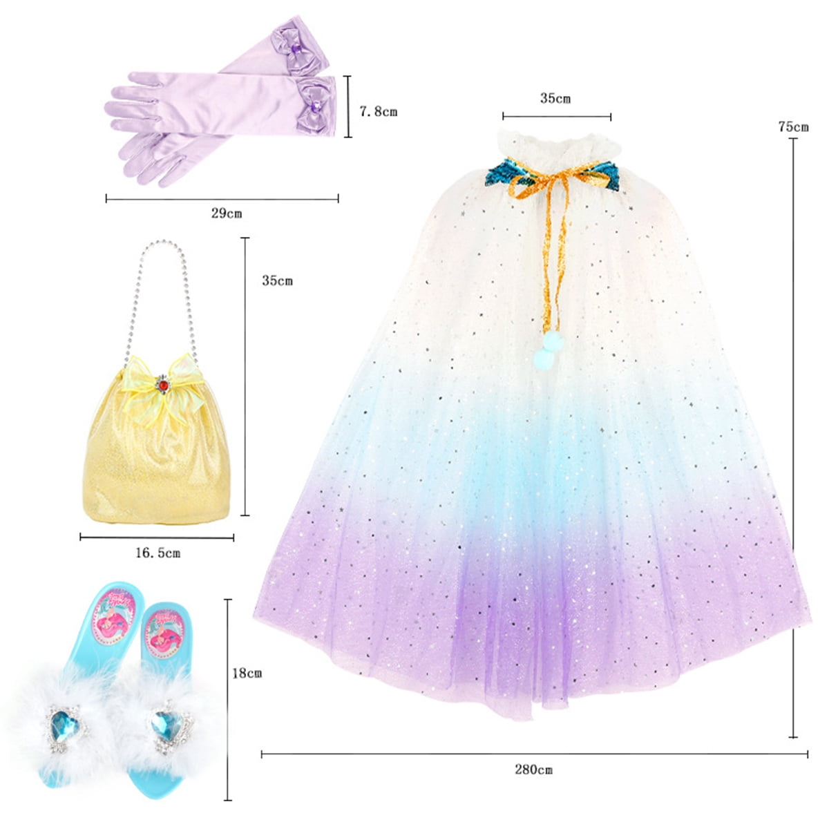 Princess Dress Up Costume Set Shoes Crown Jewelry with Princess Costume Capes for 3-12Y