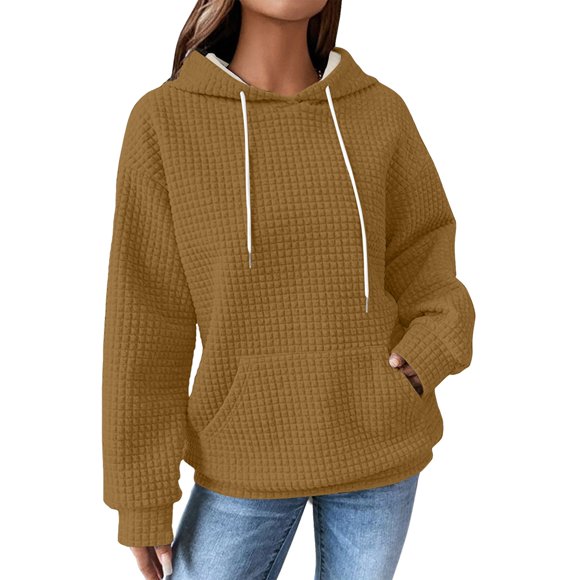 WZXFASHION Hoodies For Women Solid Color Casual Fall Hooded Pullover Hoodie Basic Sweatshirts Sale Clearance 2025 wool pullover sweater