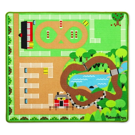 Horse Cooler Rugs - Melissa & Doug Round the Ranch Horse Activity Rug (39 x 36 inches) With 4 Play Horses and Folding Fence