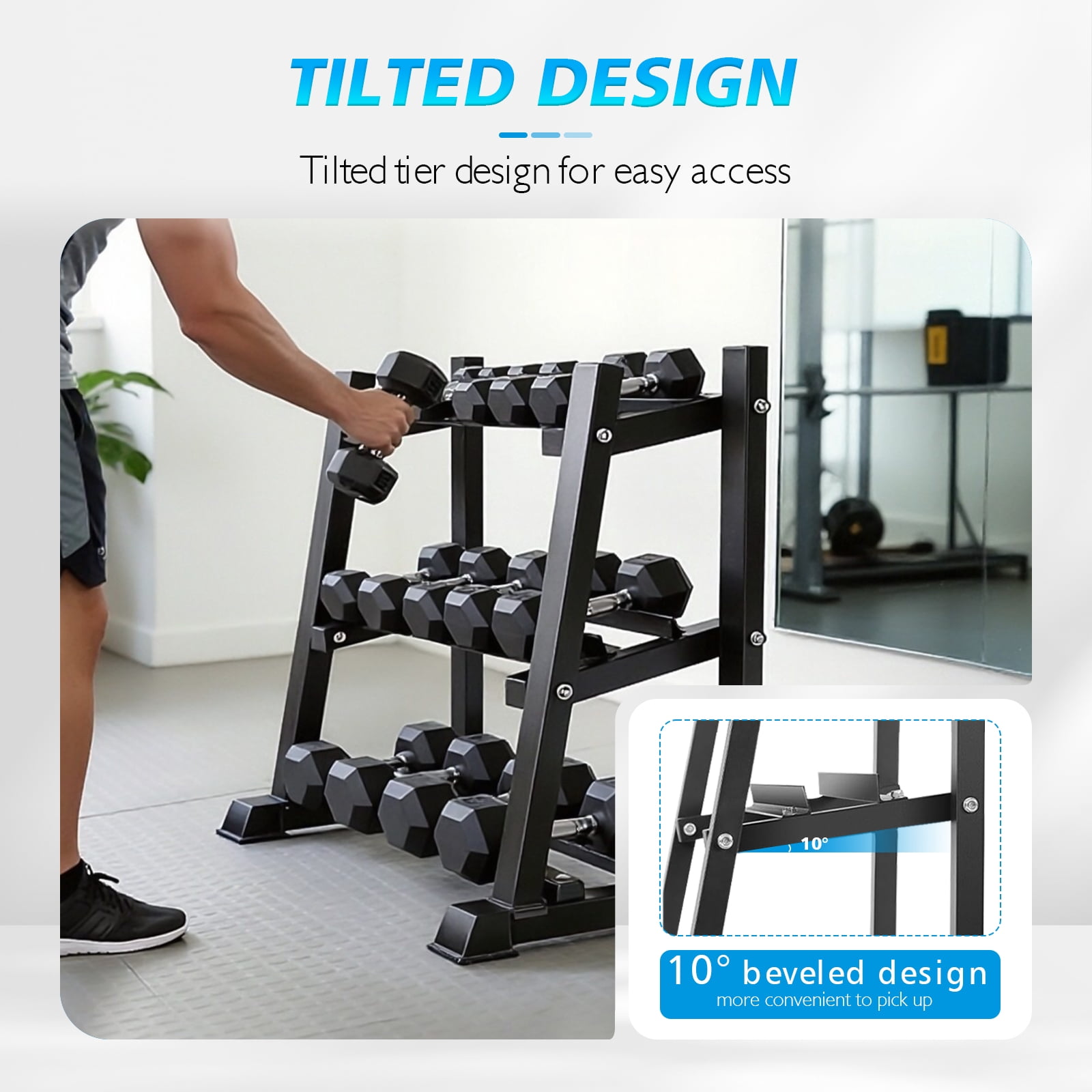Dumbbell Rack, Primy Dumbbells Storage Rack 3 Tier 1100lb Weights Rack Stand Holder for Dumbbells, Kettlebells, and Weight Plates, Home Gym Storage Organizer
