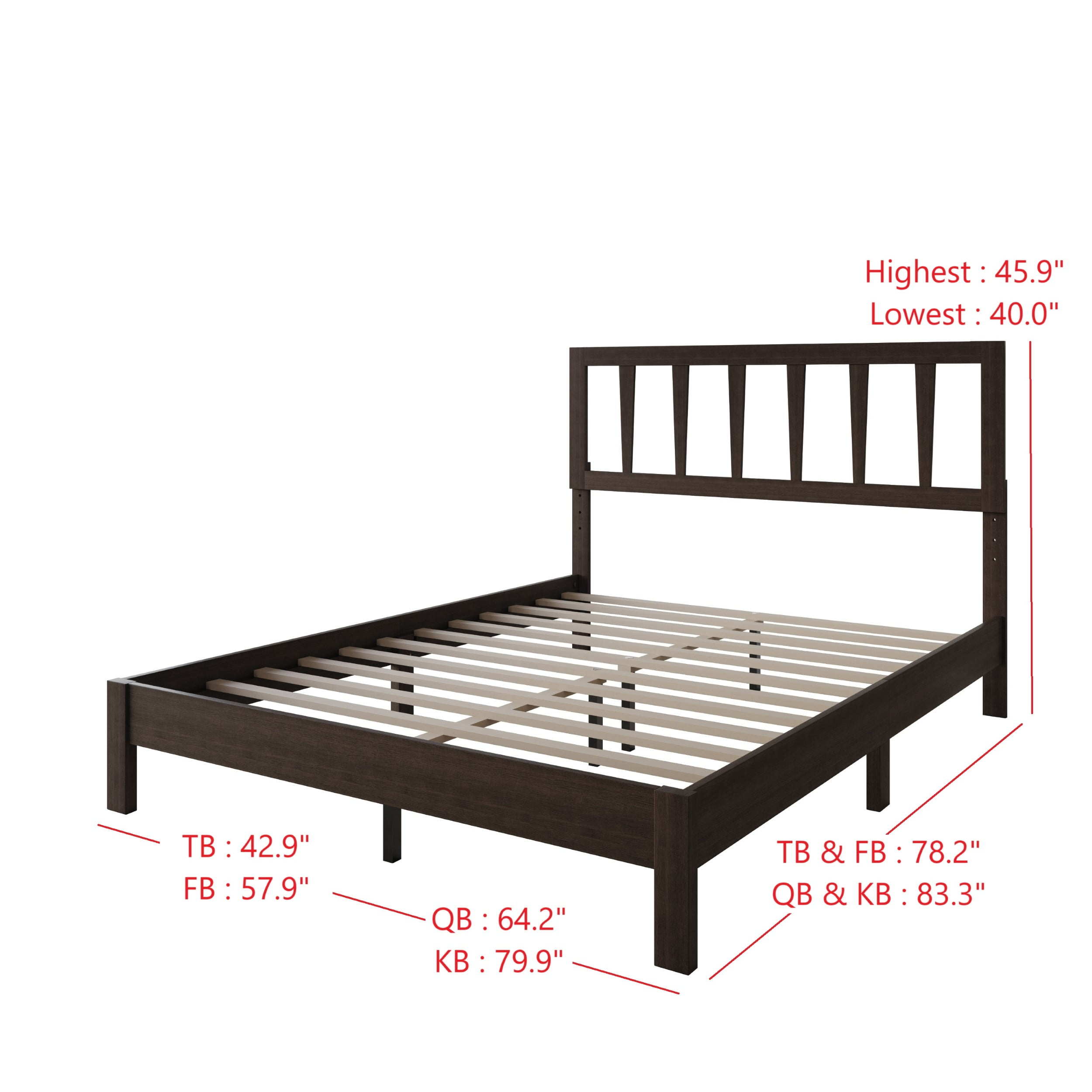 Home Design Elmira Full Wood Platform Bed with Adjustable Height Headboard & Durable Wood Construction, Cappuccino, Easy Assembly