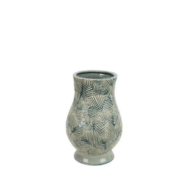 Benzara BM157419 Beautiful Ceramic Zig Zag Patterned Curvy Vase, Blue & White