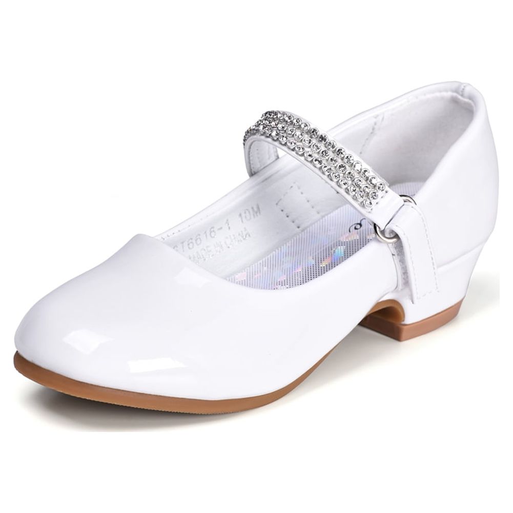 Stelle Girls Mary Jane Shoes Low Heel Princess Wedding Flower Girl Dress Shoes,Non-Slip Diamond Ankle Strap Party Flats for Kids,White - image 3 of 7