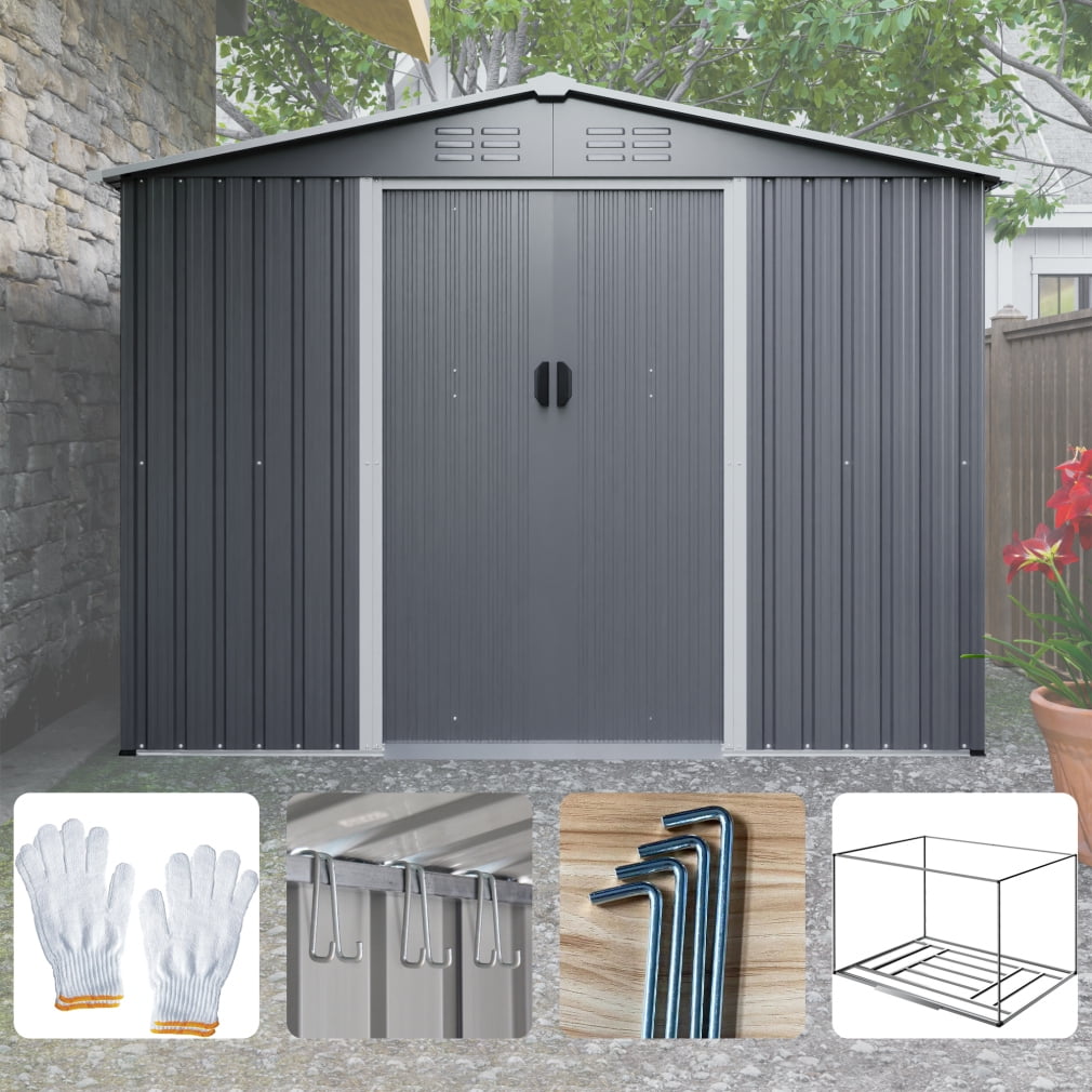 8X6 FT Outdoor Storage Shed, Metal Tool Shed & Outdoor Storage with Lockable Door and Vents Ideal for Bicycles, Tools, Lawnmowers, Backyards, Patios, Lawns