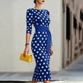thumbnail image 5 of Women's Vintage Polka Dot Midi Dress, Crew Neck 3/4 Sleeve Self Tie Waist Slim Bodycon Knee-Length Pencil Dress Blue XL(XL), 5 of 6