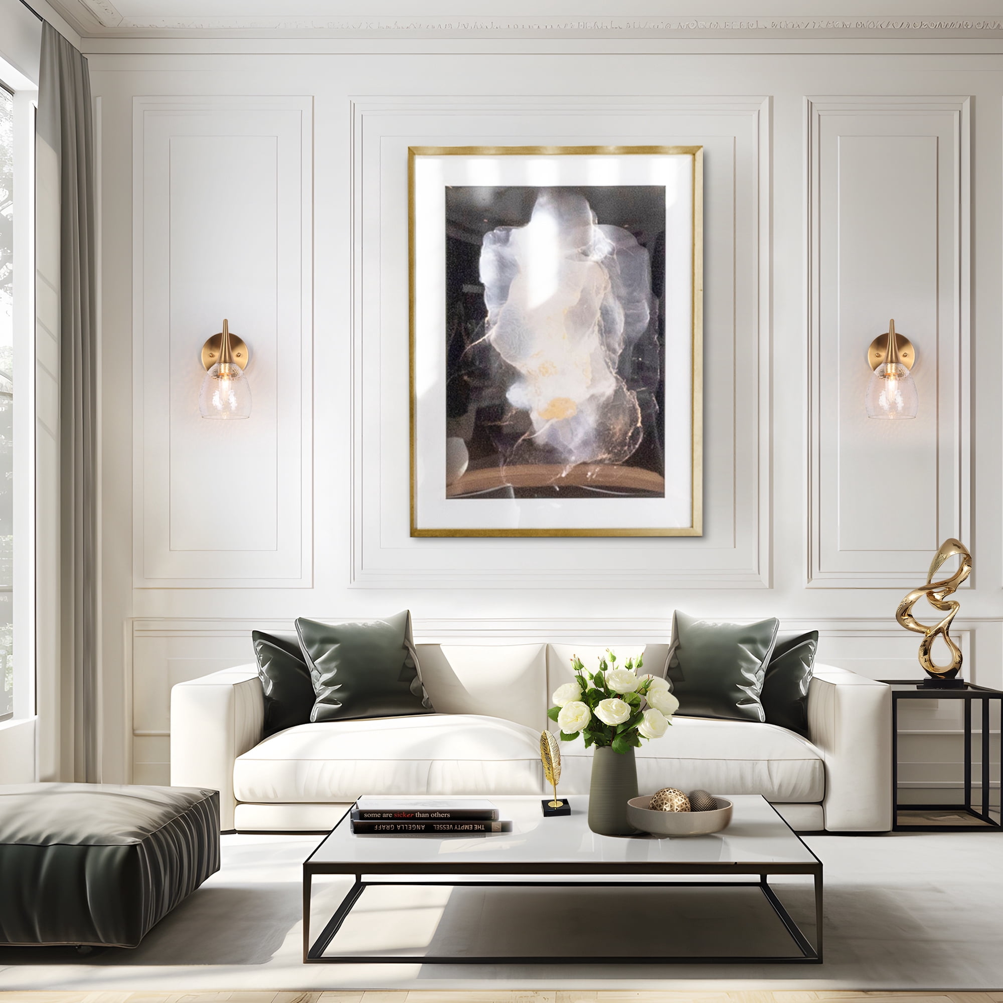 LNC Modern Gold Wall Sconce with Hammered Glass Shade, 1-Light Dimmable Vanity Fixture