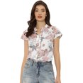 thumbnail image 1 of Blusa de satén Allegra K floral con cuello alto Blanco XL, 1 of 6