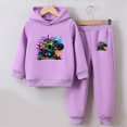 thumbnail image 2 of NOLDARES Boys Girls Fall Clothes Graphic Print Hoodie and Jogger Set 2 Piece Outfit(Y173-Purple), 2 of 4