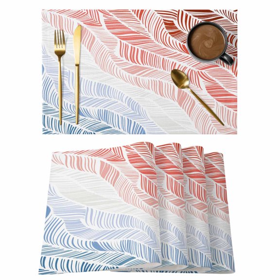 Ombre Orange Blue Placemats Set of 6, Summer Coastal Ocean Sea Beach Wave Placemats for Dining Table, Place Mats for Kitchen Tabletop, Waterproof Wipeable Dining Table Mats Set