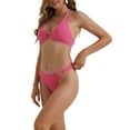 thumbnail image 4 of Conjunto de bikini de dos piezas con textura acanalada para mujeres INSPIRE CHIC, con parte inferior triangular y anillo en forma de corazón, trajes de baño en rosa medio., 4 of 5