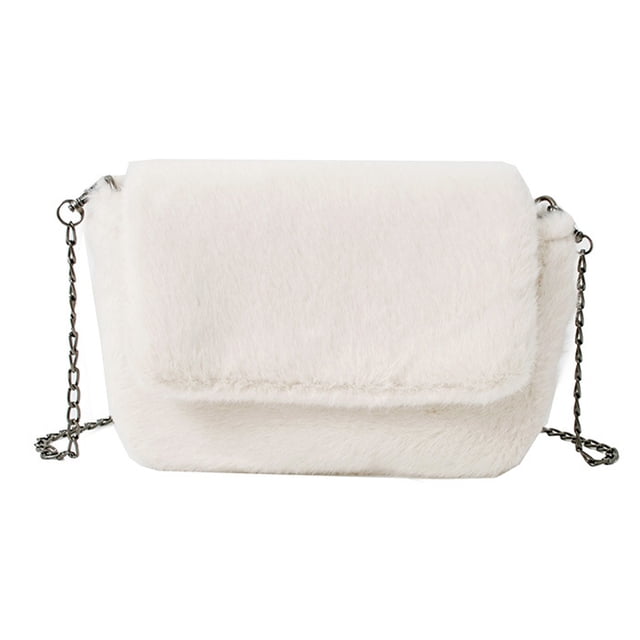 Hukapapa Bolso pequeño de felpa para mujer, regalo de Navidad, bolso mensajero de moda, bolso de felpa con cadena, color blanco